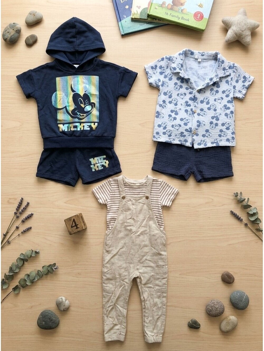 Disney Mickey & H&M Overalls Linen Boys Toddler 4T Boutique Outfit Lot of 3 Sets